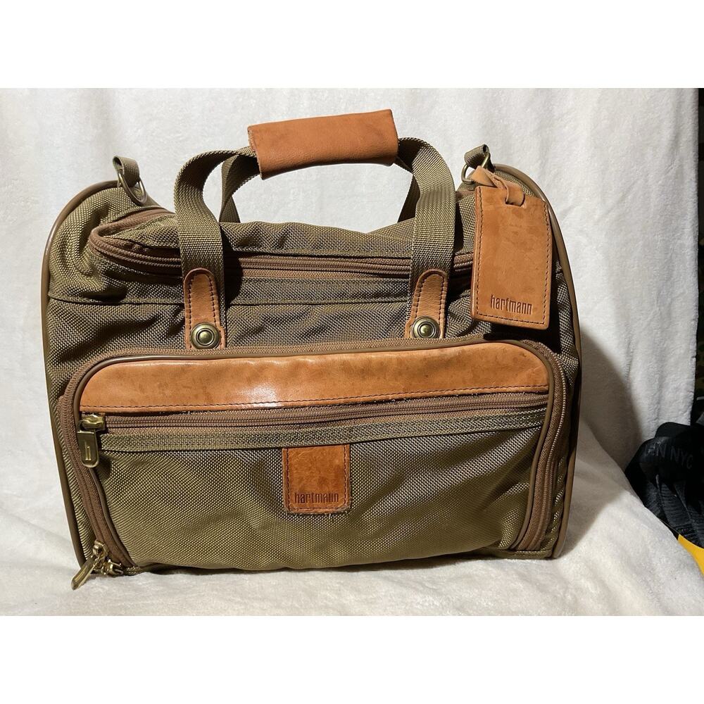 Vintage Hartmann Luggage Olive Nylon Leather Trim Carry-On Bag USA